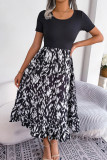Casual Leopard Patchwork Flounce Contrast O Neck Short Sleeve Short Sleeve Dress
