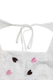 Casual Heart Shaped Embroidered Hollow Out Lace Up Backless Square Neck Tops