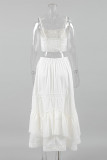 Sexy Solid Color Lace Slit V Neck Sleeveless Two Pieces