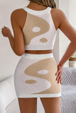 Sexy Colorblock Weave Contrast O Neck Sleeveless Two Pieces