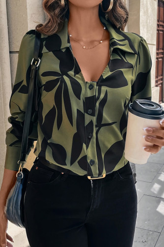 Casual Floral Print Buttons Turndown Collar Tops