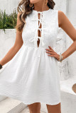 Casual Solid Color Lace Up O Neck Sleeveless Dresses