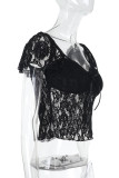 Sexy Solid Color Lace V Neck T-Shirts