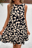 Vacation Geometric Print Lace Up Backless Flounce O Neck Sleeveless Dresses