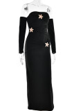 Sexy Solid Color Metal Accessories Trim Ruched Off Shoulder One Step Skirt Dresses(Metal buckle flower)