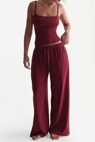 Sexy Solid Color Draw String Square Neck Sleeveless Two Pieces