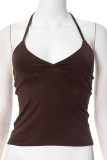 Sexy Solid Color Lace Up Backless Halter Tops