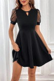 Elegant Solid Color Mesh O Neck A Line Short Sleeve Dress