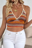 Sexy Stripe Lace Up Backless Weave Contrast Halter Tops