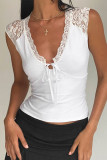 Sexy Solid Color Lace Lace Up V Neck Tops