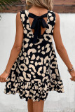 Vacation Geometric Print Lace Up Backless Flounce O Neck Sleeveless Dresses
