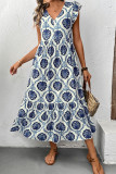 Casual National Totem Print Flounce V Neck A Line Dresses
