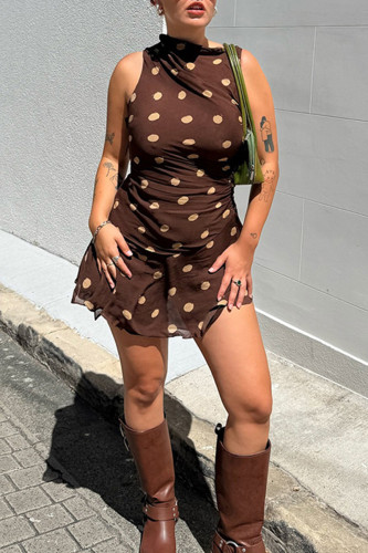 Sexy Polka Dot Stringy Selvedge O Neck Sleeveless Dresses