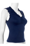 Sexy Solid Color Ruched U Neck Tops