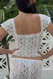 Sexy Solid Color Lace V Neck T-Shirts