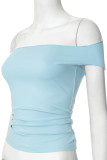Sexy Solid Color Patchwork Off Shoulder T-Shirts(two methods)