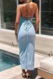 Casual Solid Color Patchwork Strap Design Oblique Collar Irregular Dresses