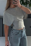 Casual Solid Color Patchwork O Neck T-Shirts