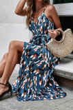 Vacation Colorblock Lace Up Patchwork Contrast V Neck Sling Dresses