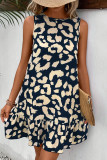 Vacation Geometric Print Lace Up Backless Flounce O Neck Sleeveless Dresses
