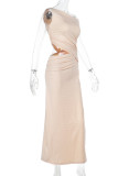 Sexy Solid Color Slit Irregular Hot Drill Oblique Collar Long Dresses