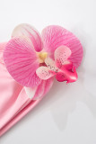 Sexy Solid Color Flowers Flounce Oblique Collar Pleated Dresses