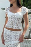 Sexy Solid Color Lace V Neck T-Shirts