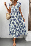 Casual National Totem Print Flounce V Neck A Line Dresses
