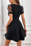 Elegant Solid Color Mesh O Neck A Line Short Sleeve Dress