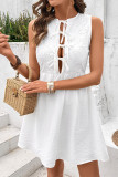 Casual Solid Color Lace Up O Neck Sleeveless Dresses