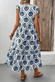 Casual National Totem Print Flounce V Neck A Line Dresses