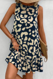 Vacation Geometric Print Lace Up Backless Flounce O Neck Sleeveless Dresses