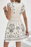 Vacation Floral Print Flounce V Neck Waist Skirt Dresses
