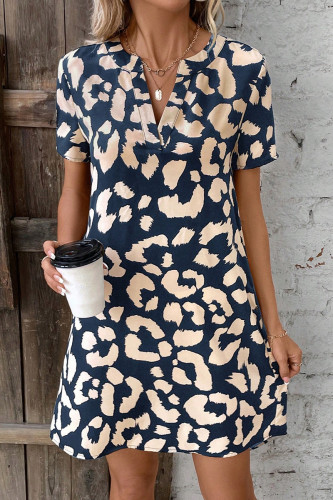 Casual Geometric Print Contrast V Neck Short Sleeve Short Sleeve Dress