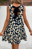 Vacation Geometric Print Lace Up Backless Flounce O Neck Sleeveless Dresses