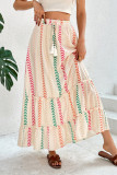 Bohemian Geometric Print Lace Up Flounce Loose High Waist Type A Patchwork Bottoms