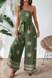 Vacation Snowflakes Print Lace Up Zipper Strapless Loose Jumpsuits