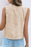 Casual Solid Color Jacquard Hollow Out V Neck Tops