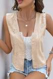 Casual Solid Color Jacquard Hollow Out V Neck Tops