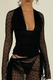 Sexy Solid Color Lace V Neck Tops