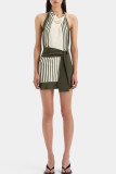 Casual Stripe Lace Up Backless Contrast Halter Sleeveless Dresses