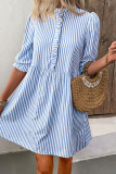 Elegant Stripe Stringy Selvedge Mandarin Collar A Line Dresses