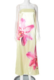 Sexy Vacation Flowers Contrast Strapless Long Dresses