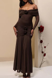 Sexy Solid Color Ruched Flower Shape Off Shoulder Long Dresses