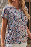 Casual Geometric Print Patchwork O Neck T-Shirts