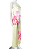 Sexy Vacation Flowers Contrast Strapless Long Dresses