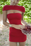 Sexy Solid Color Off Shoulder Wrapped Skirt Dresses