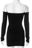 Sexy Solid Color Lace Hollow Out Off Shoulder Wrapped Skirt Dresses