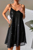 Sexy Solid Color Patchwork V Neck Sling Dresses