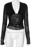 Sexy Solid Color Lace V Neck Tops